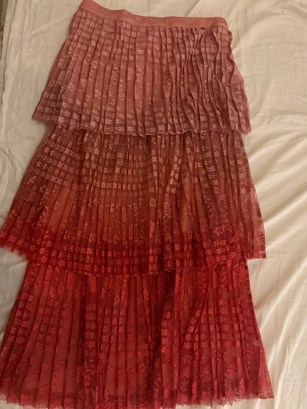 Anthropologie Maeve Brighton Tiered Midi Skirt in a red and pink ombré - Picture 6 of 7